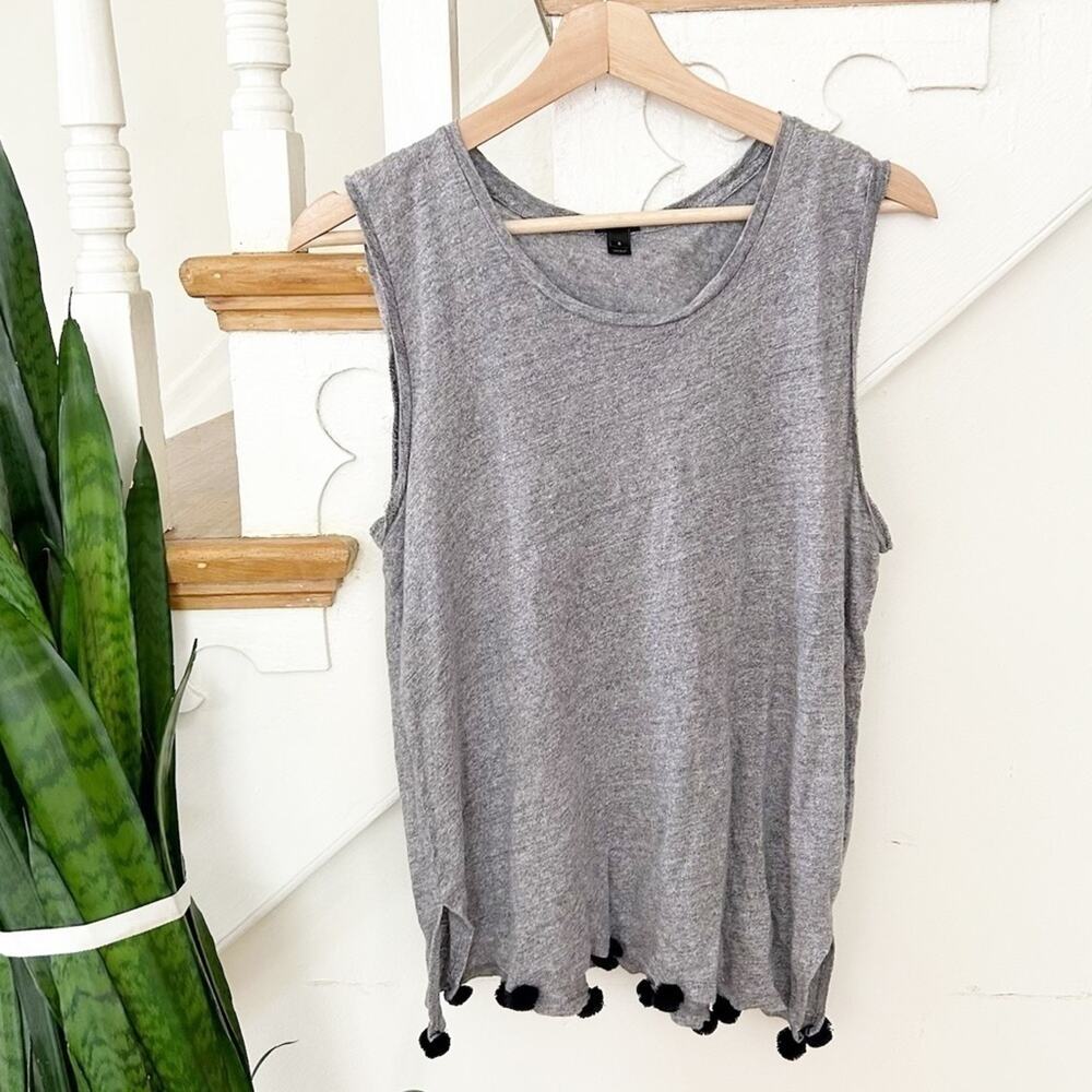 J.Crew Heather Rubble Gray Sleeveless Round Neck Linen Pom-Pom Tank Size S - Picture 2 of 8